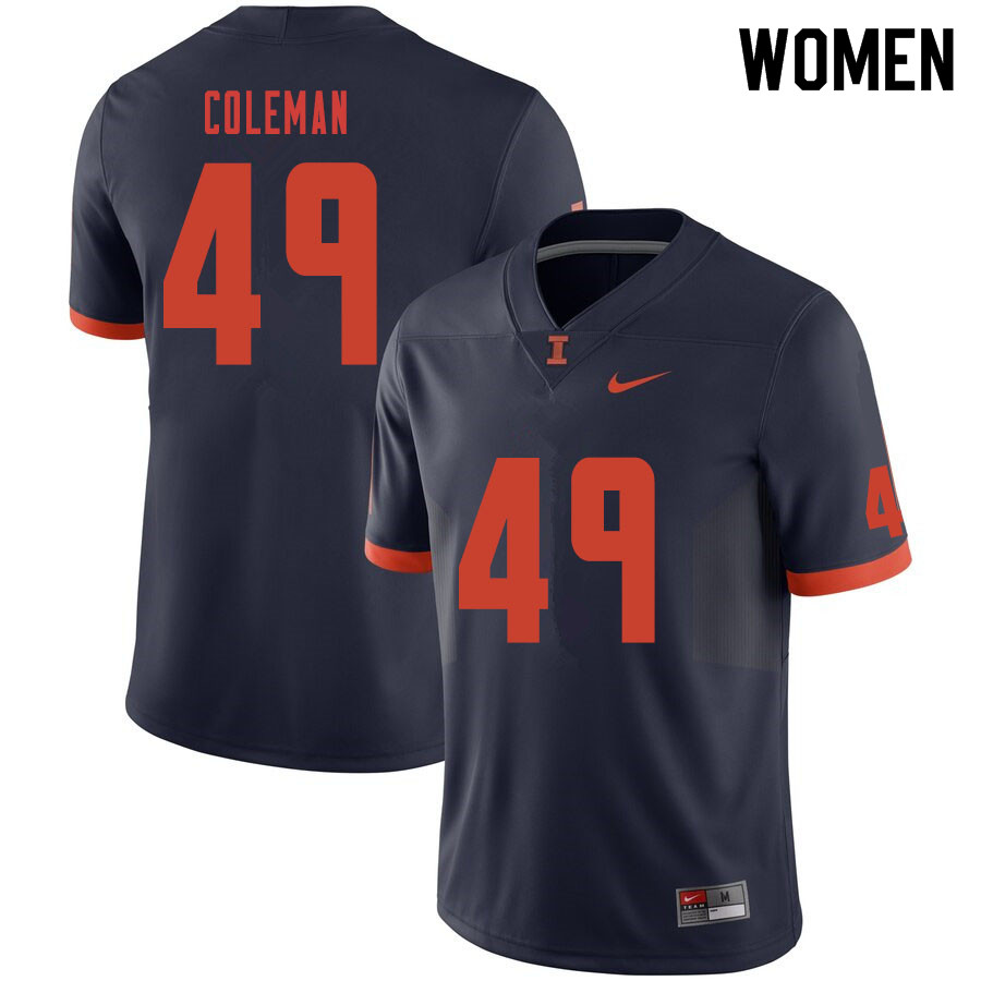 Women #49 Seth Coleman Illinois Fighting Illini College Football Jerseys Sale-Navy